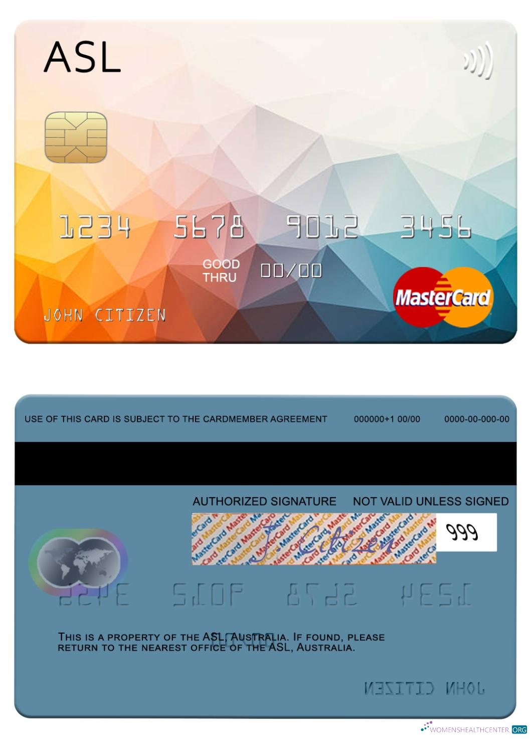 Download Australia Australian Settlements Limited (ASL) mastercard Photoshop template
